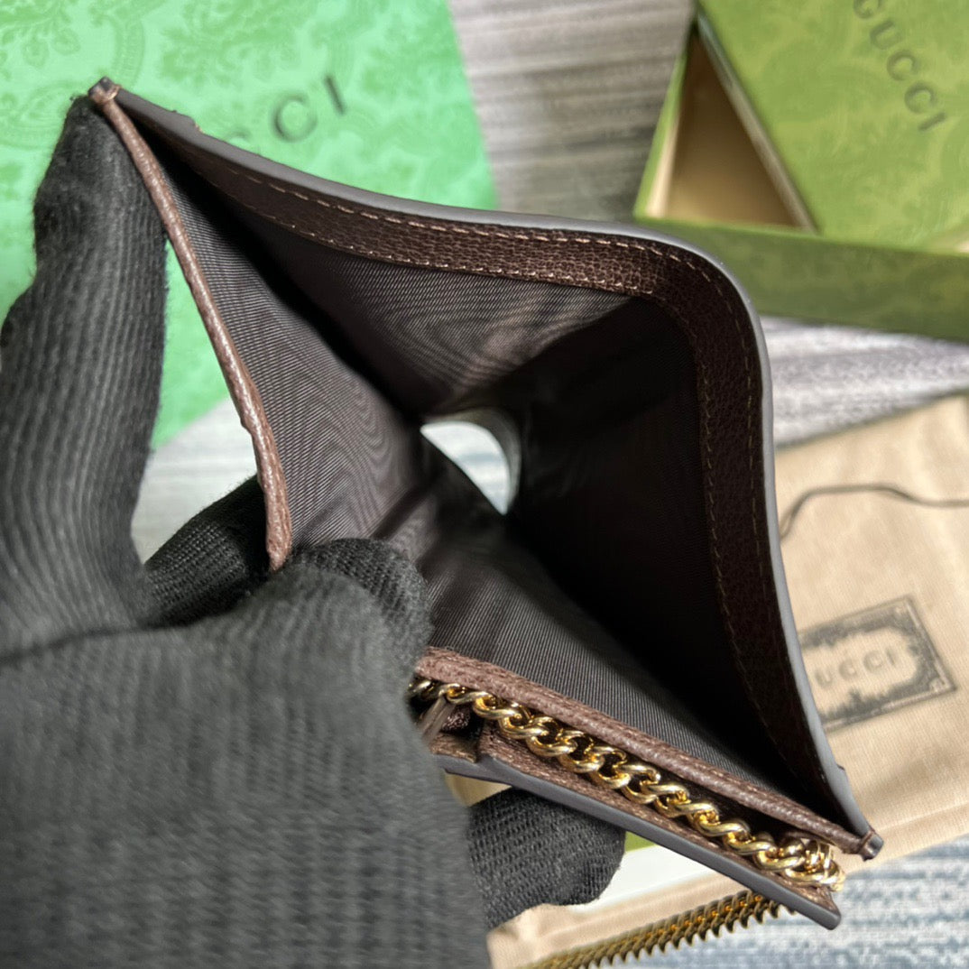 Ophidia Card Case Wallet Supreme Canvas Beige For Women 4.3in/11cm 523155 96IWG 8745