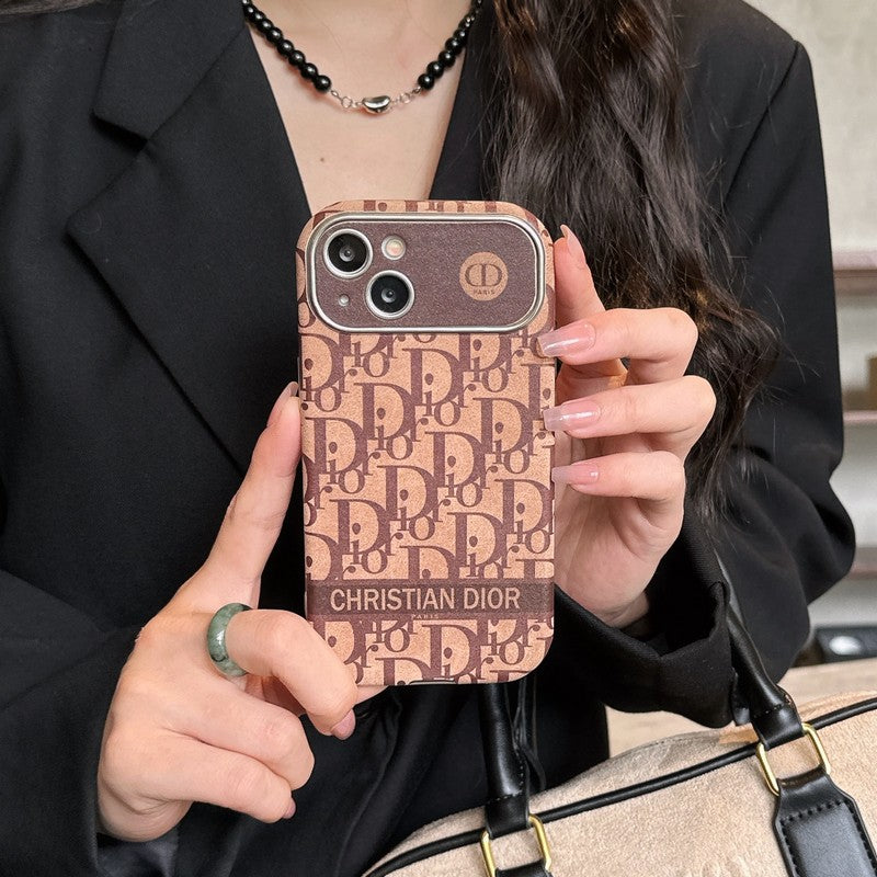 CD White & Brown Color Leather iPhone Case