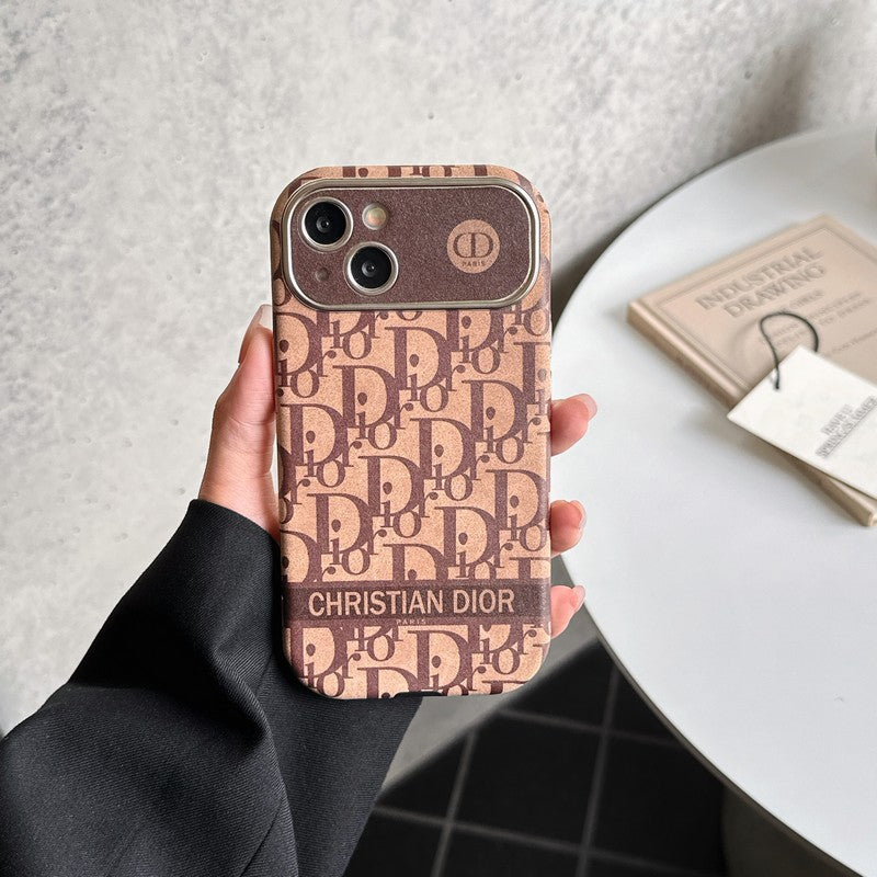 CD White & Brown Color Leather iPhone Case