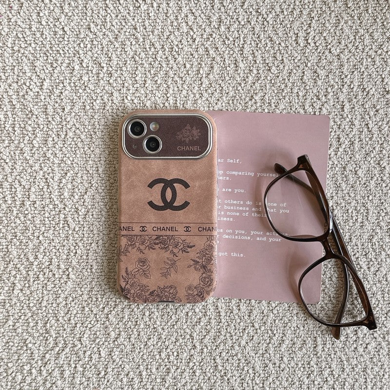 CC White & Brown Color Leather iPhone Case