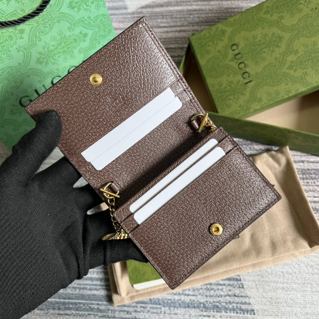 Ophidia Card Case Wallet Supreme Canvas Beige For Women‎ 4.3in/11cm 523155 96IWG 8745