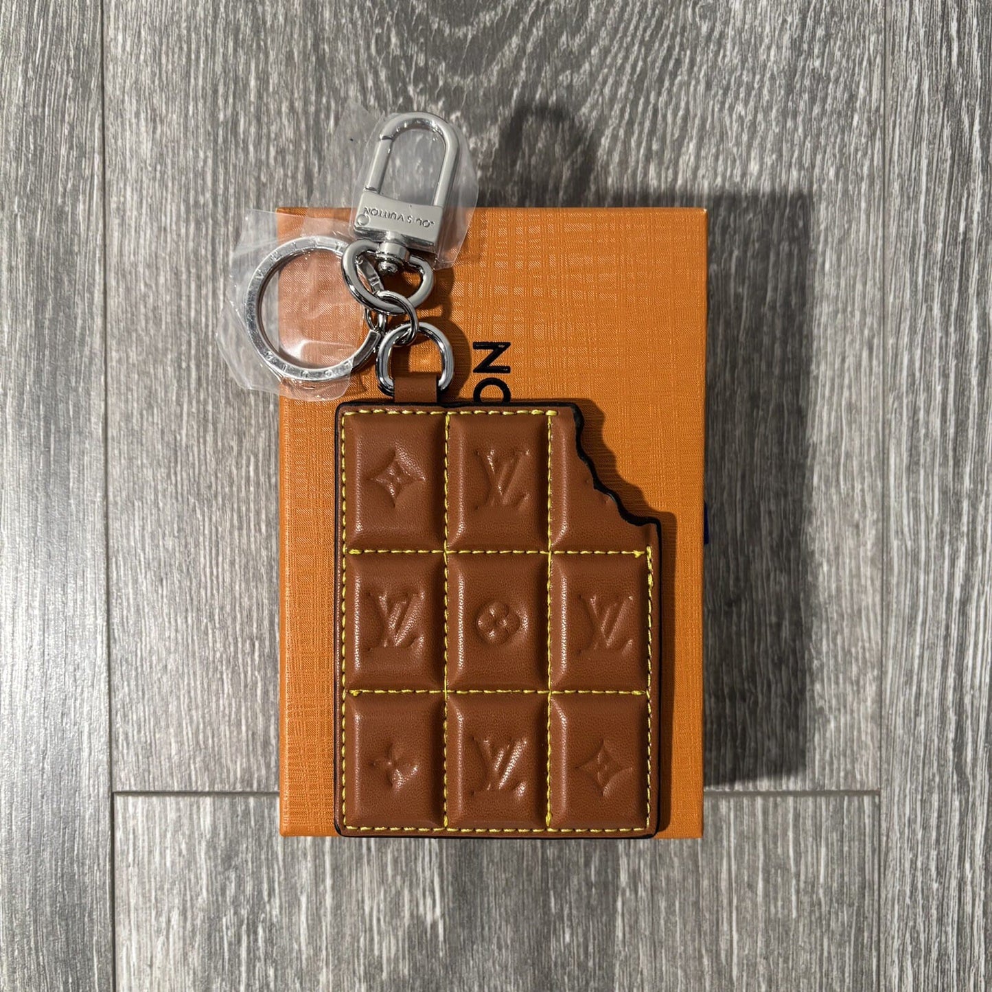 Chocolate Candy Bar LV Purse Charm Leather Keychain Wristlet