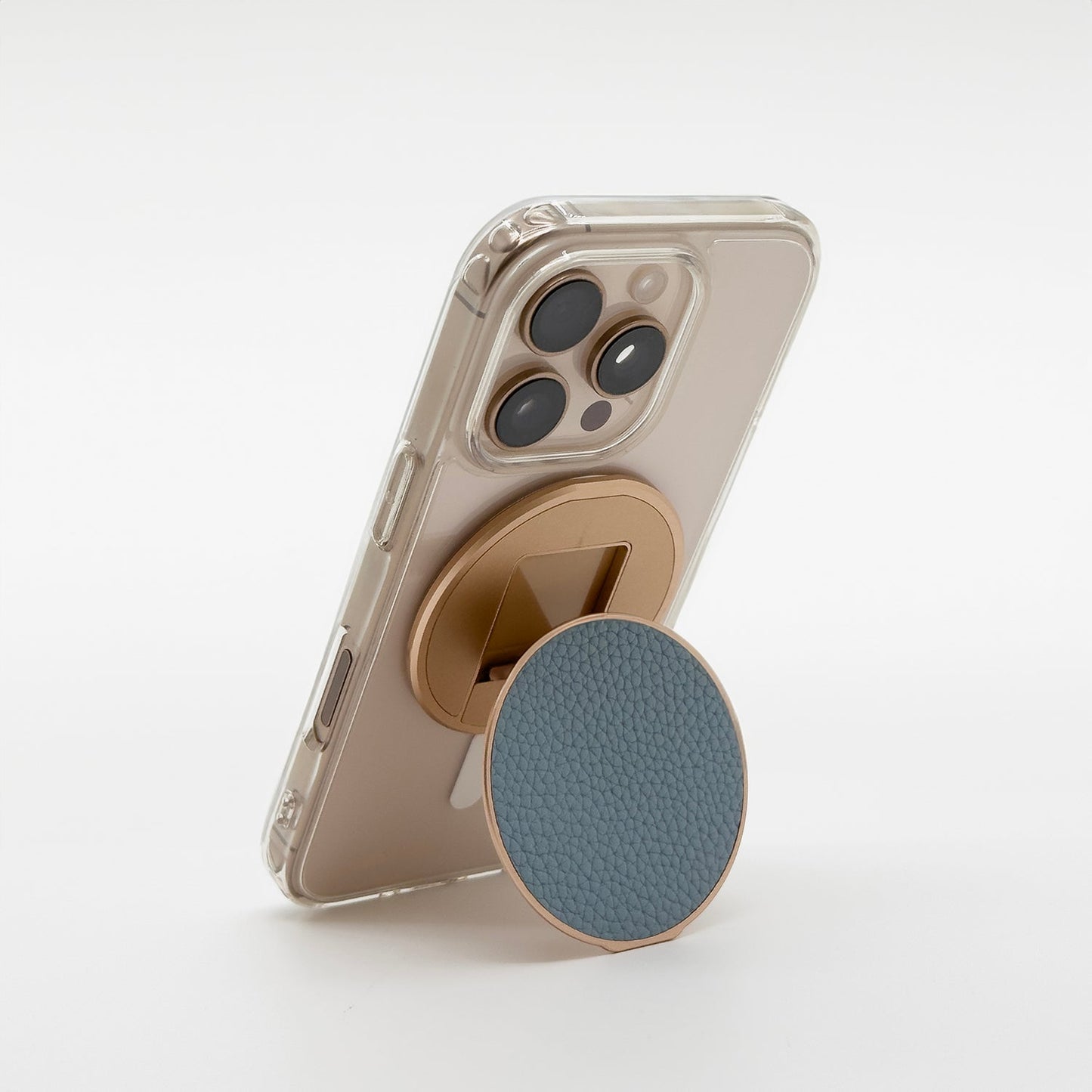 iPhone 17 Pro MagSafe HD Clear Case with Grippit Leather Grip Stand