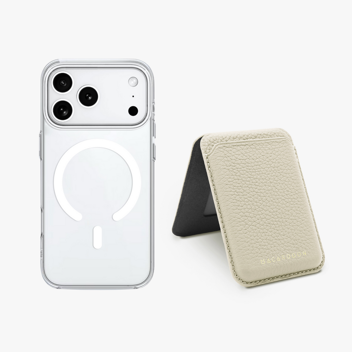 iPhone 17 Pro HD Clear Case + Leather MagSafe Wallet with Stand