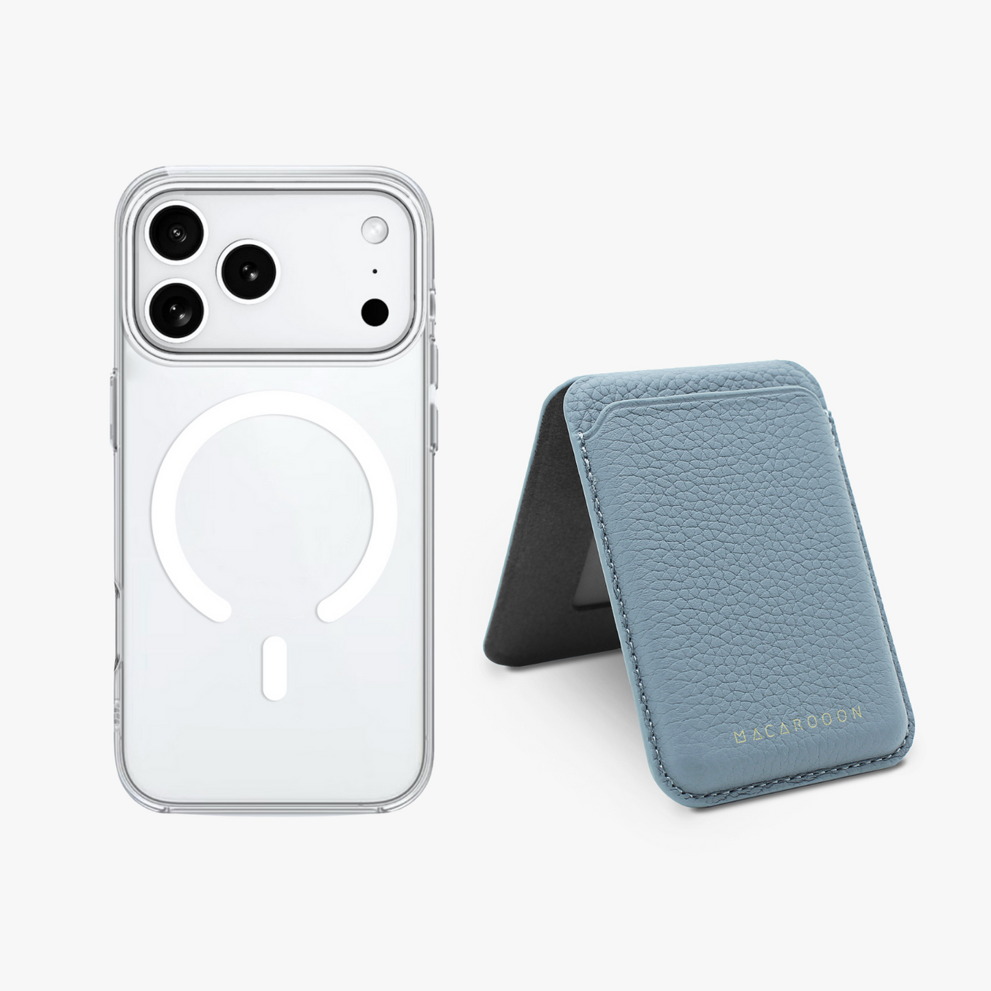 iPhone 17 Pro HD Clear Case + Leather MagSafe Wallet with Stand