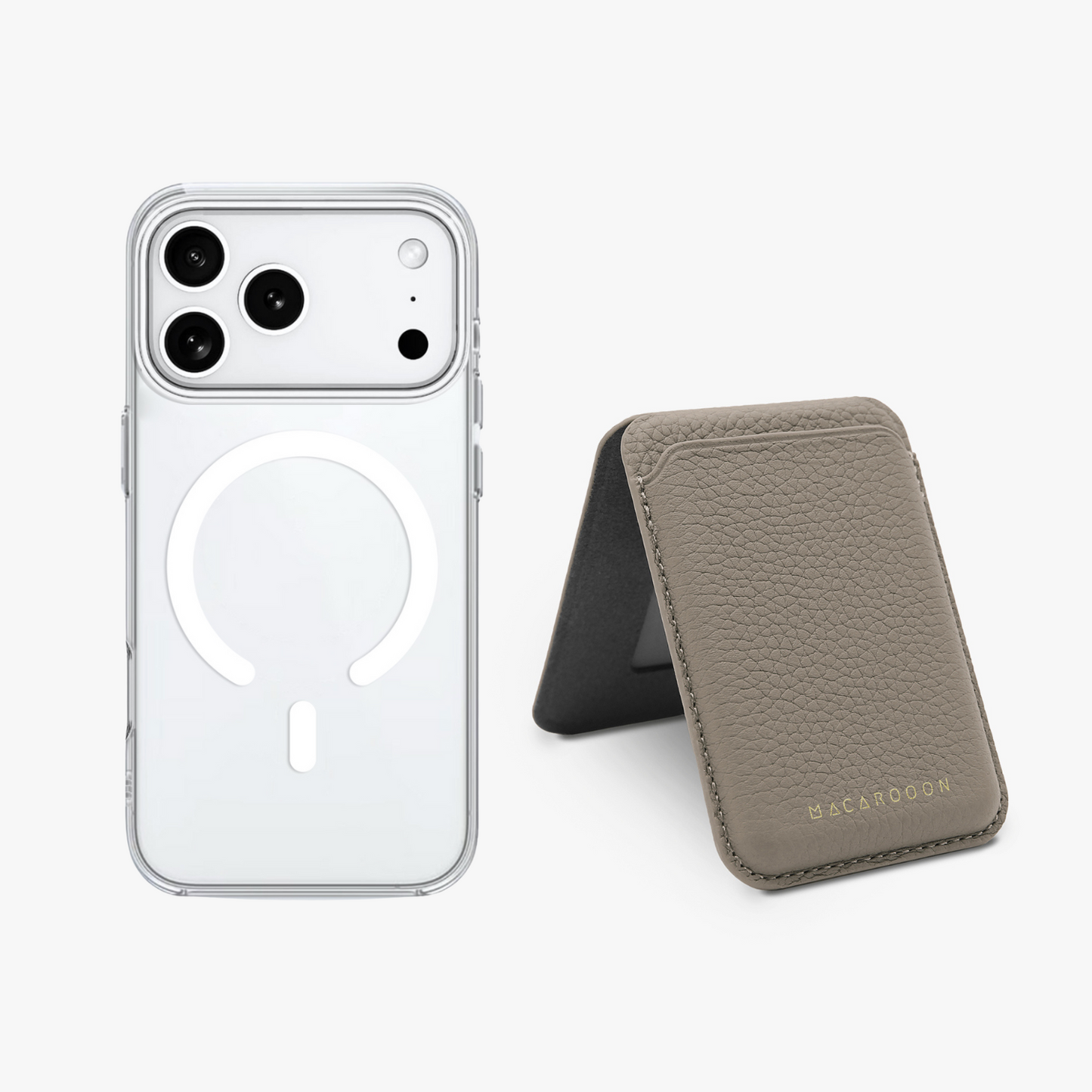 iPhone 17 Pro HD Clear Case + Leather MagSafe Wallet with Stand