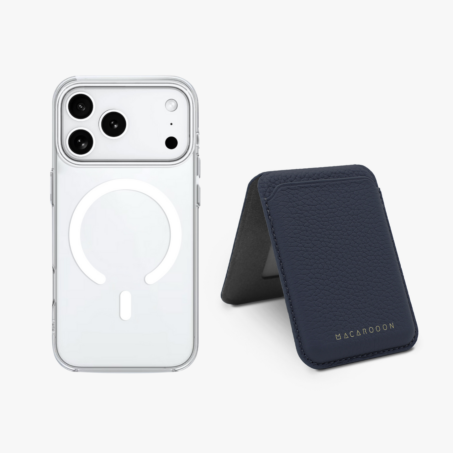 iPhone 17 Pro HD Clear Case + Leather MagSafe Wallet with Stand