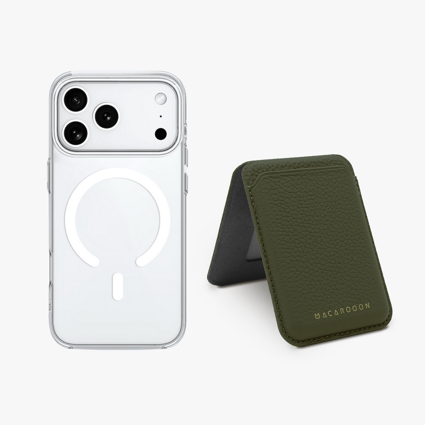 iPhone 17 Pro HD Clear Case + Leather MagSafe Wallet with Stand