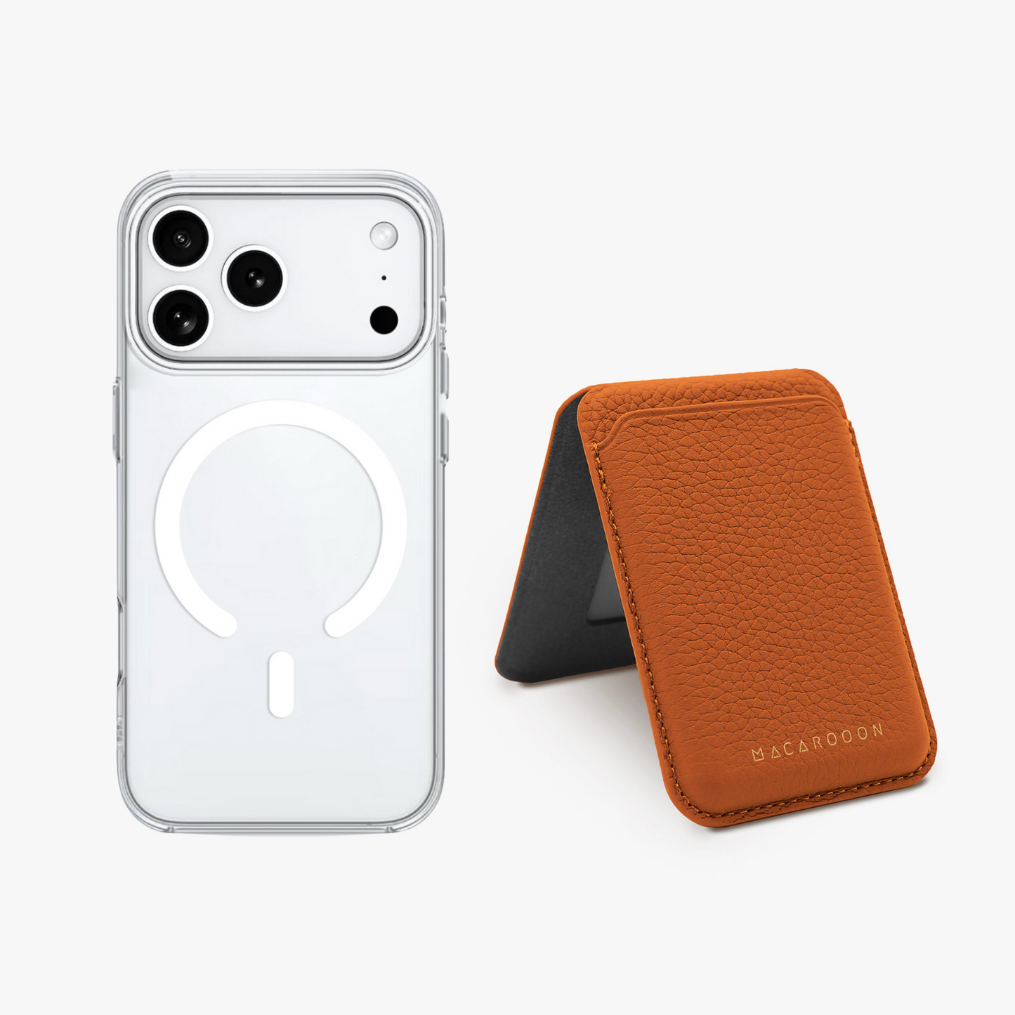 iPhone 17 Pro HD Clear Case + Leather MagSafe Wallet with Stand