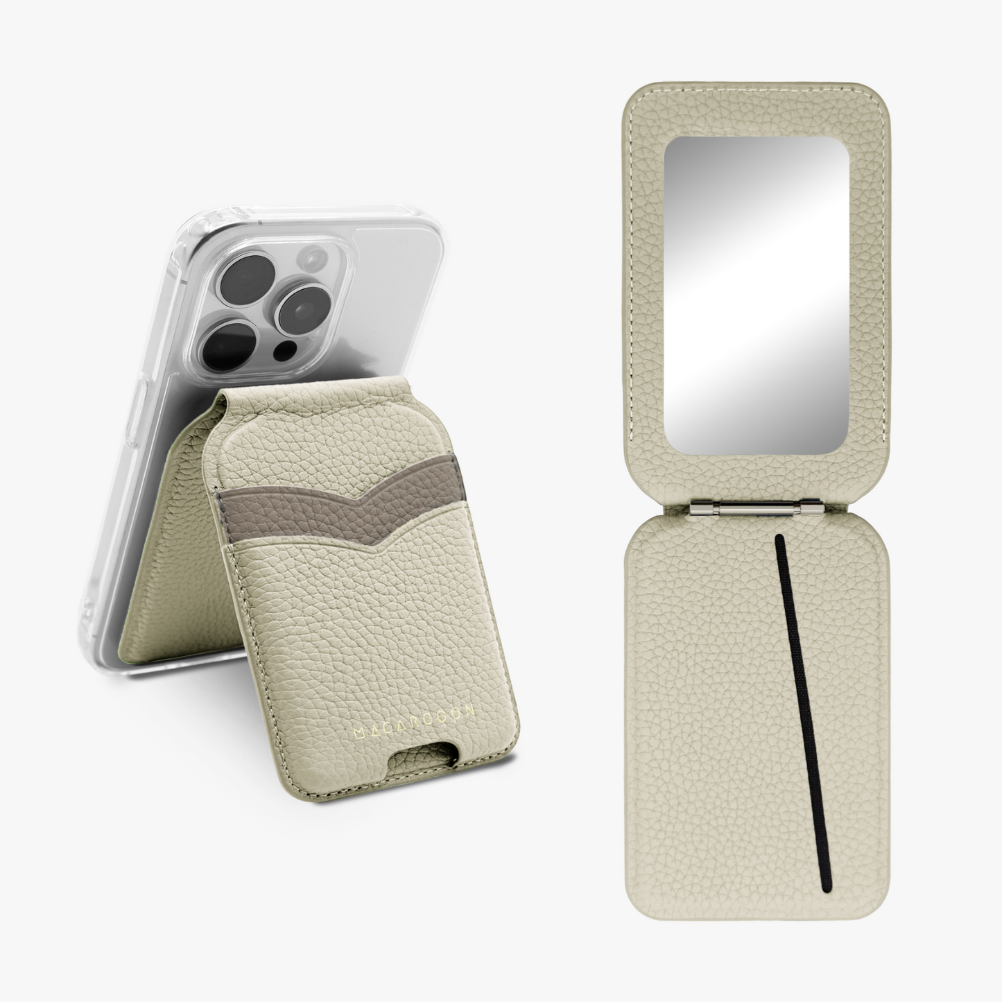 iPhone 17 Pro HD Clear Case + Leather MagSafe Wallet Stand with Mirror