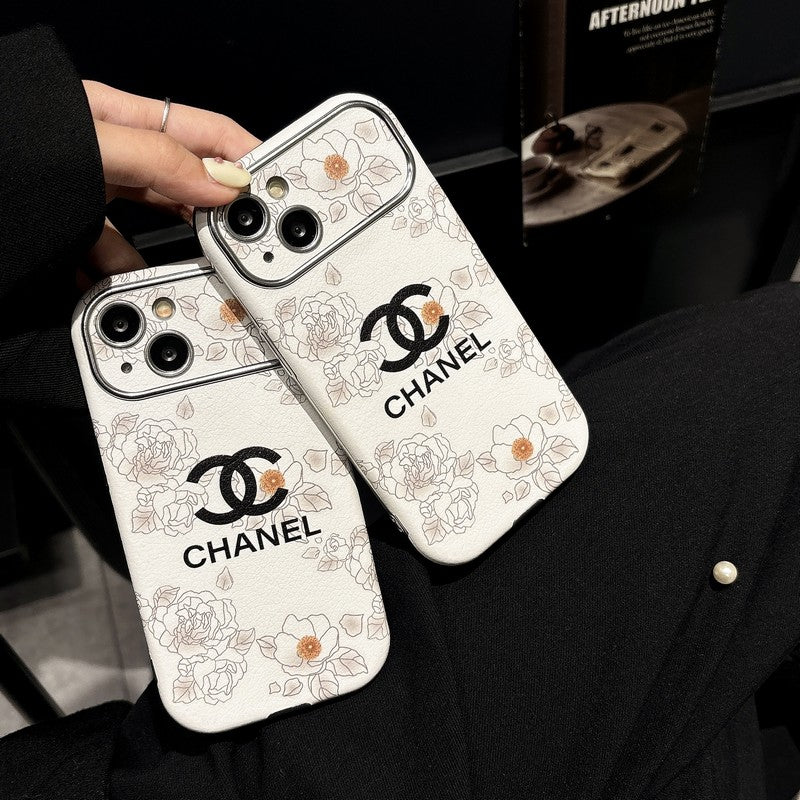 CC White & Brown Color Leather iPhone Case