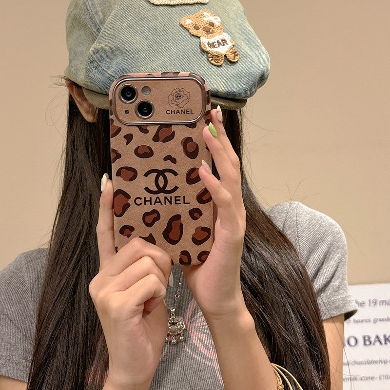 CC Brown Color Leather iPhone Case