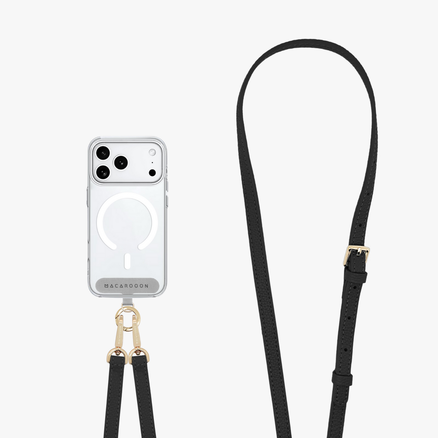 iPhone 17 Pro Clear Case with Crossbody Leather Strap