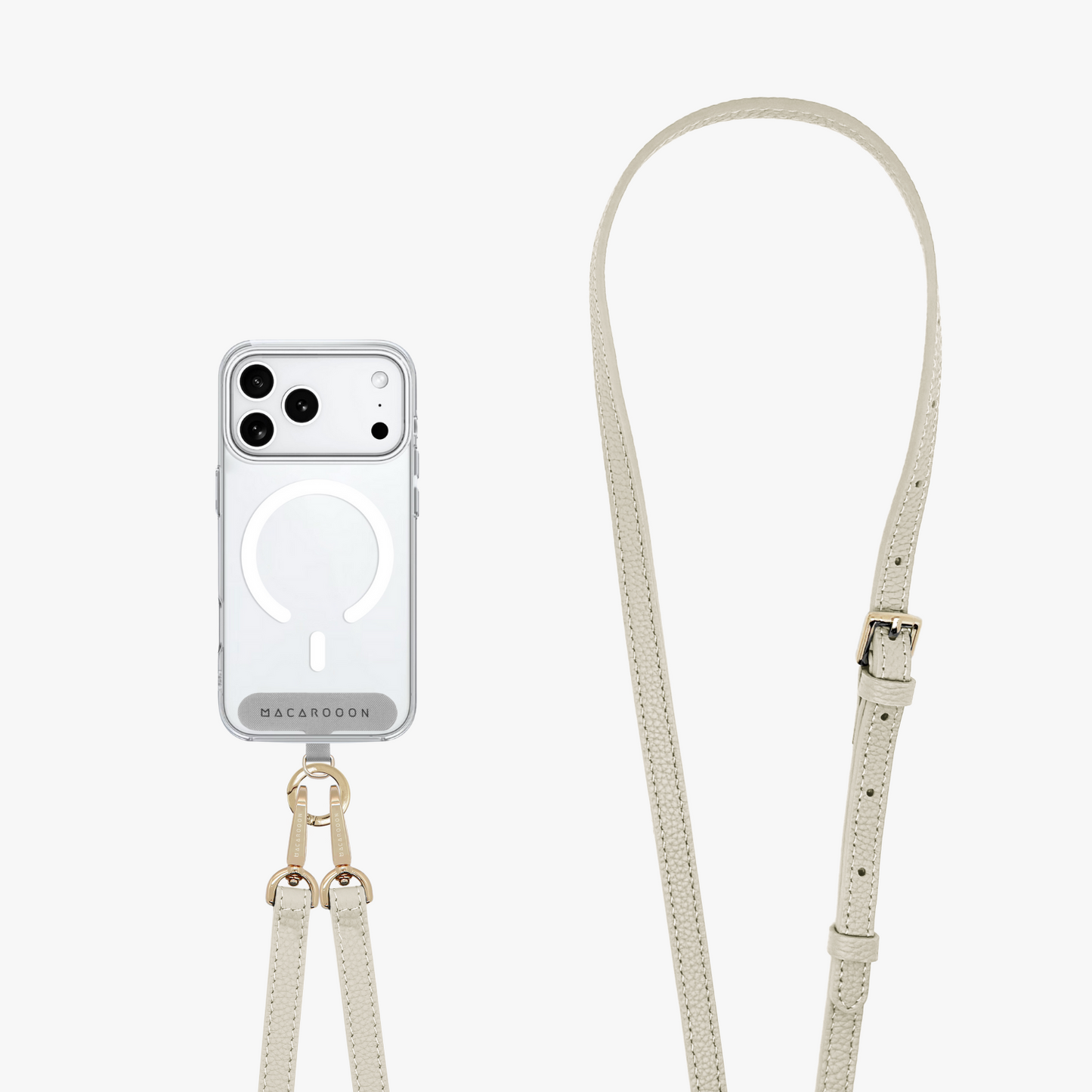 iPhone 17 Pro Clear Case with Crossbody Leather Strap