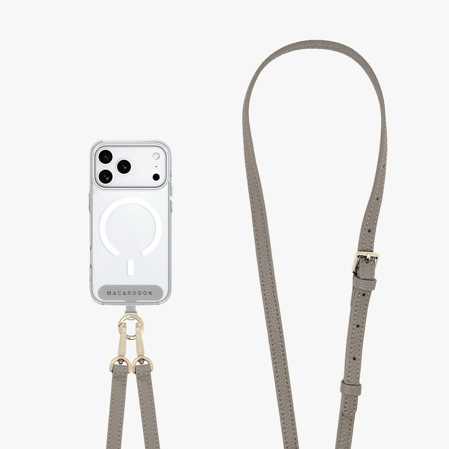 iPhone 17 Pro Clear Case with Crossbody Leather Strap