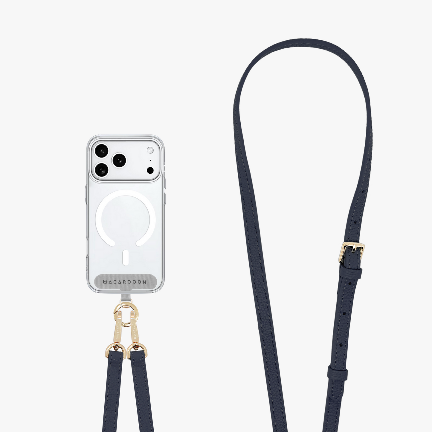 iPhone 17 Pro Clear Case with Crossbody Leather Strap