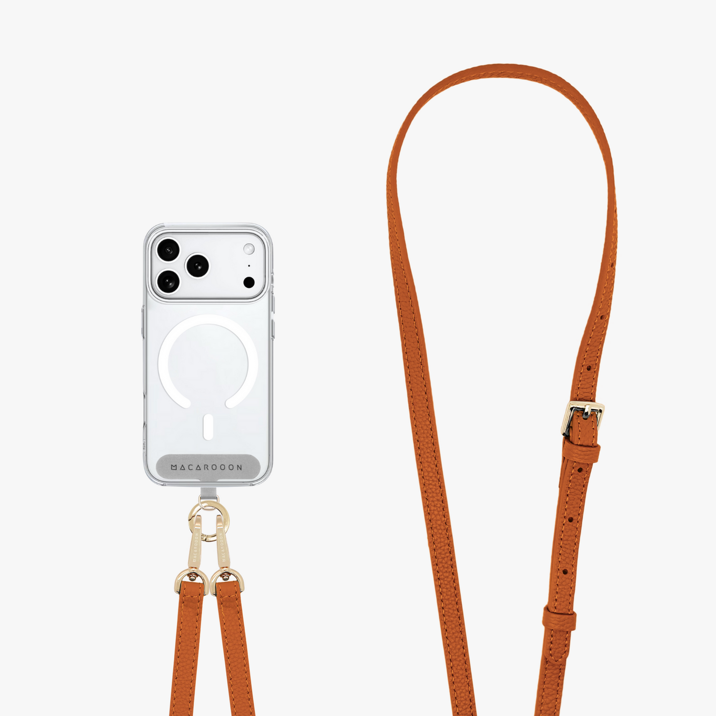 iPhone 17 Pro Clear Case with Crossbody Leather Strap