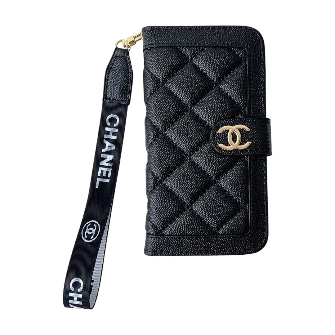 Chanel embroidered leather case iPhone 11-17PM, Samsung models S22-S25U