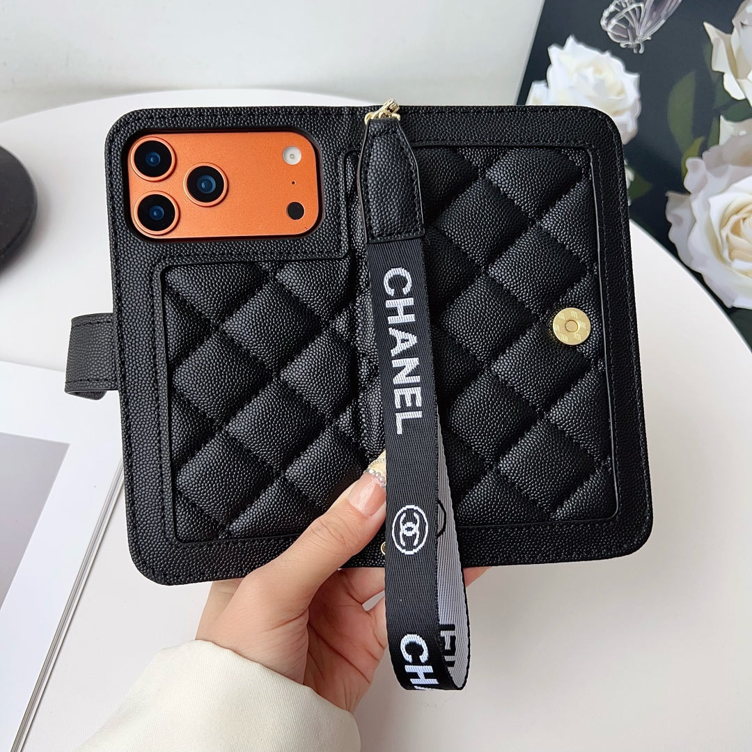 Chanel embroidered leather case iPhone 11-17PM, Samsung models S22-S25U