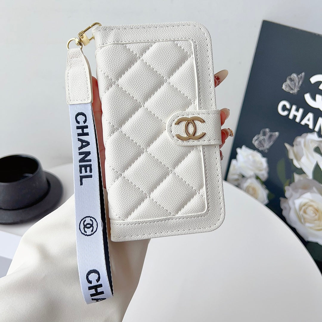 Chanel embroidered leather case iPhone 11-17PM, Samsung models S22-S25U