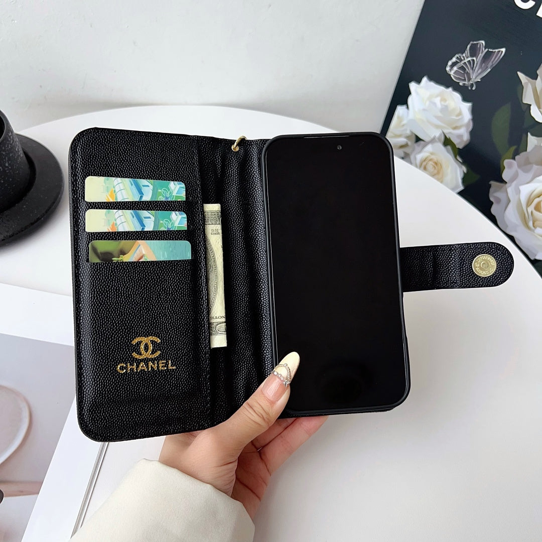 Chanel embroidered leather case iPhone 11-17PM, Samsung models S22-S25U
