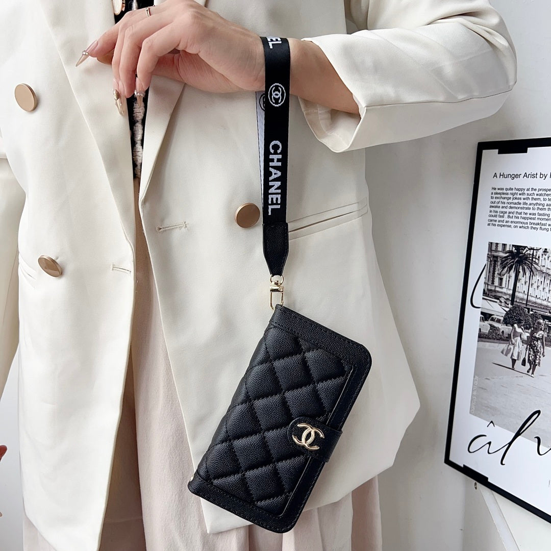 Chanel embroidered leather case iPhone 11-17PM, Samsung models S22-S25U