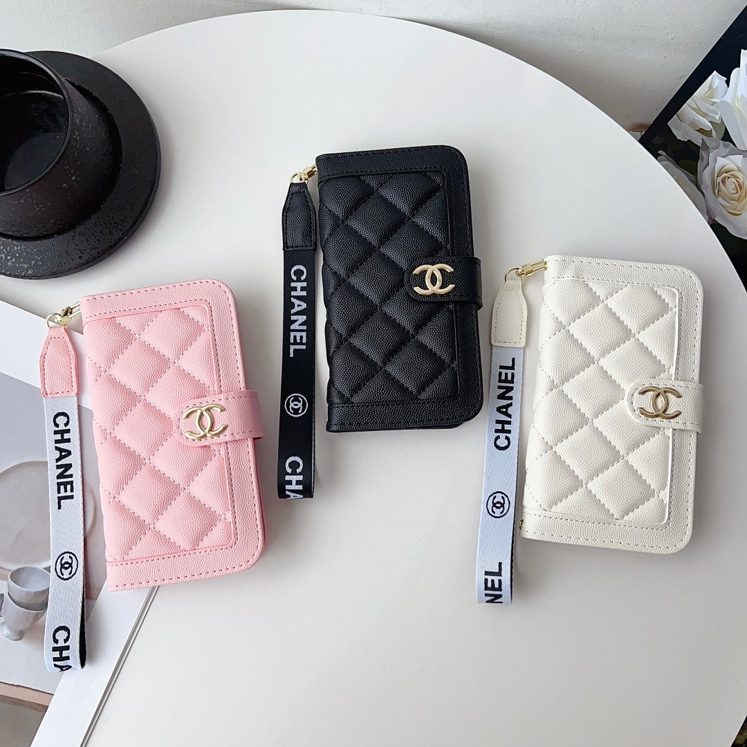 Chanel embroidered leather case iPhone 11-17PM, Samsung models S22-S25U