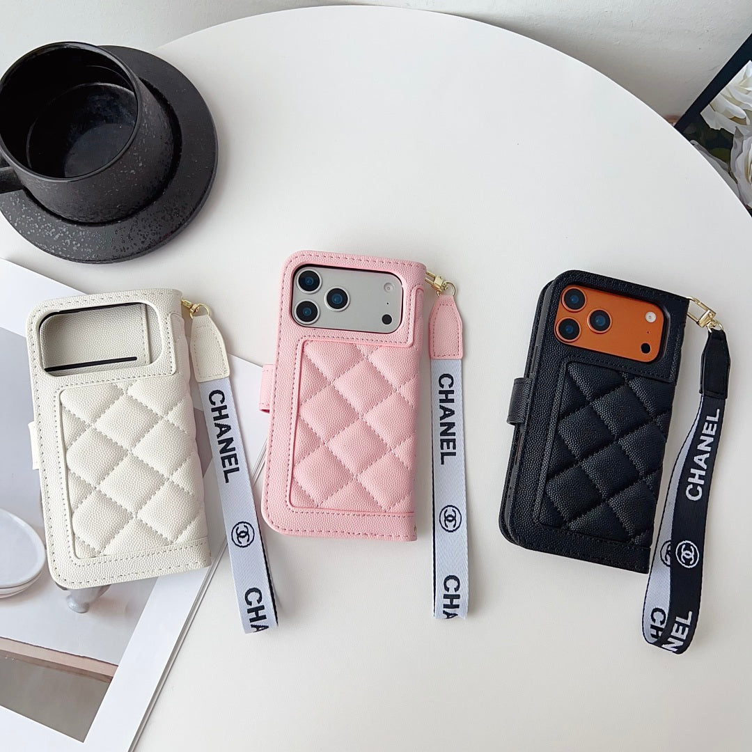 Chanel embroidered leather case iPhone 11-17PM, Samsung models S22-S25U