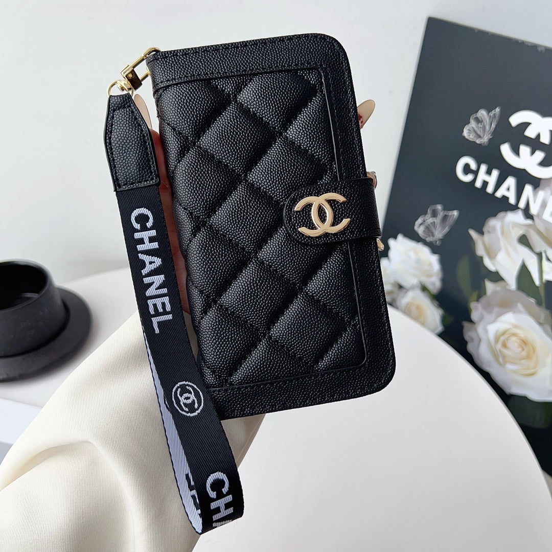 Chanel embroidered leather case iPhone 11-17PM, Samsung models S22-S25U