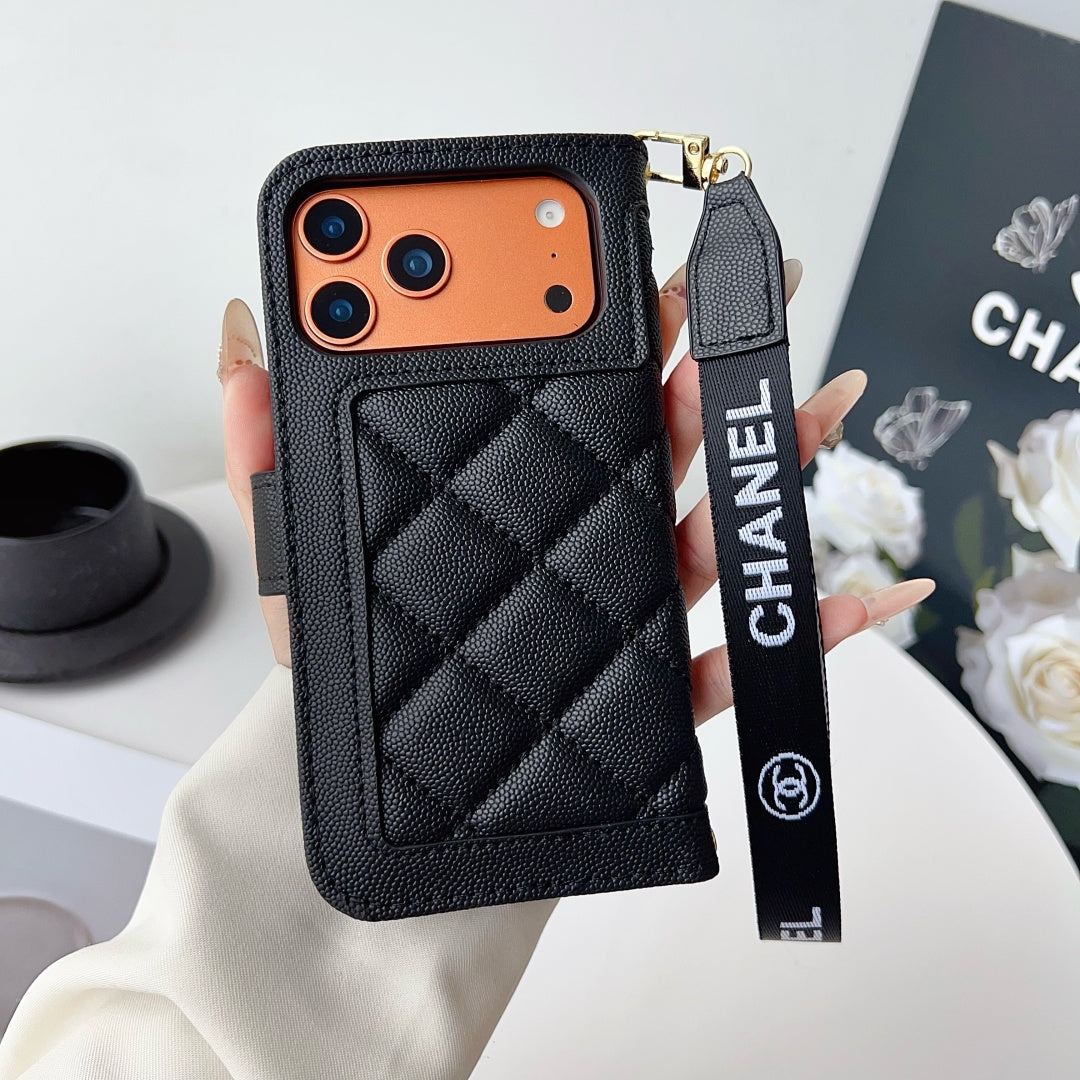 Chanel embroidered leather case iPhone 11-17PM, Samsung models S22-S25U