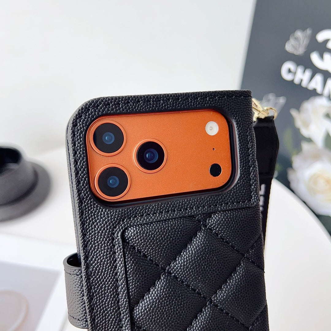 Chanel embroidered leather case iPhone 11-17PM, Samsung models S22-S25U
