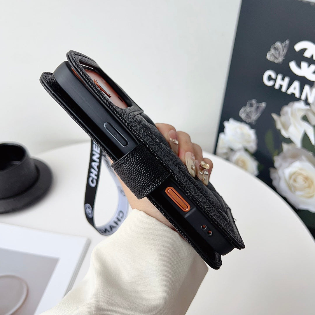 Chanel embroidered leather case iPhone 11-17PM, Samsung models S22-S25U