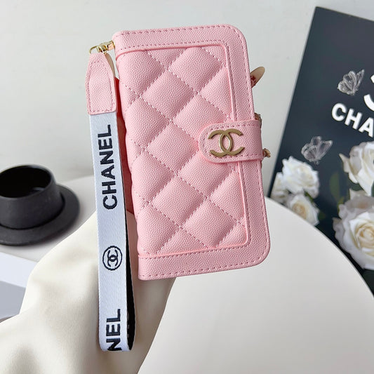 Chanel embroidered leather case iPhone 11-17PM, Samsung models S22-S25U