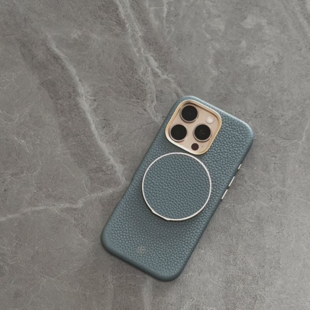 iPhone 17 Pro MagSafe HD Clear Case with Grippit Leather Grip Stand