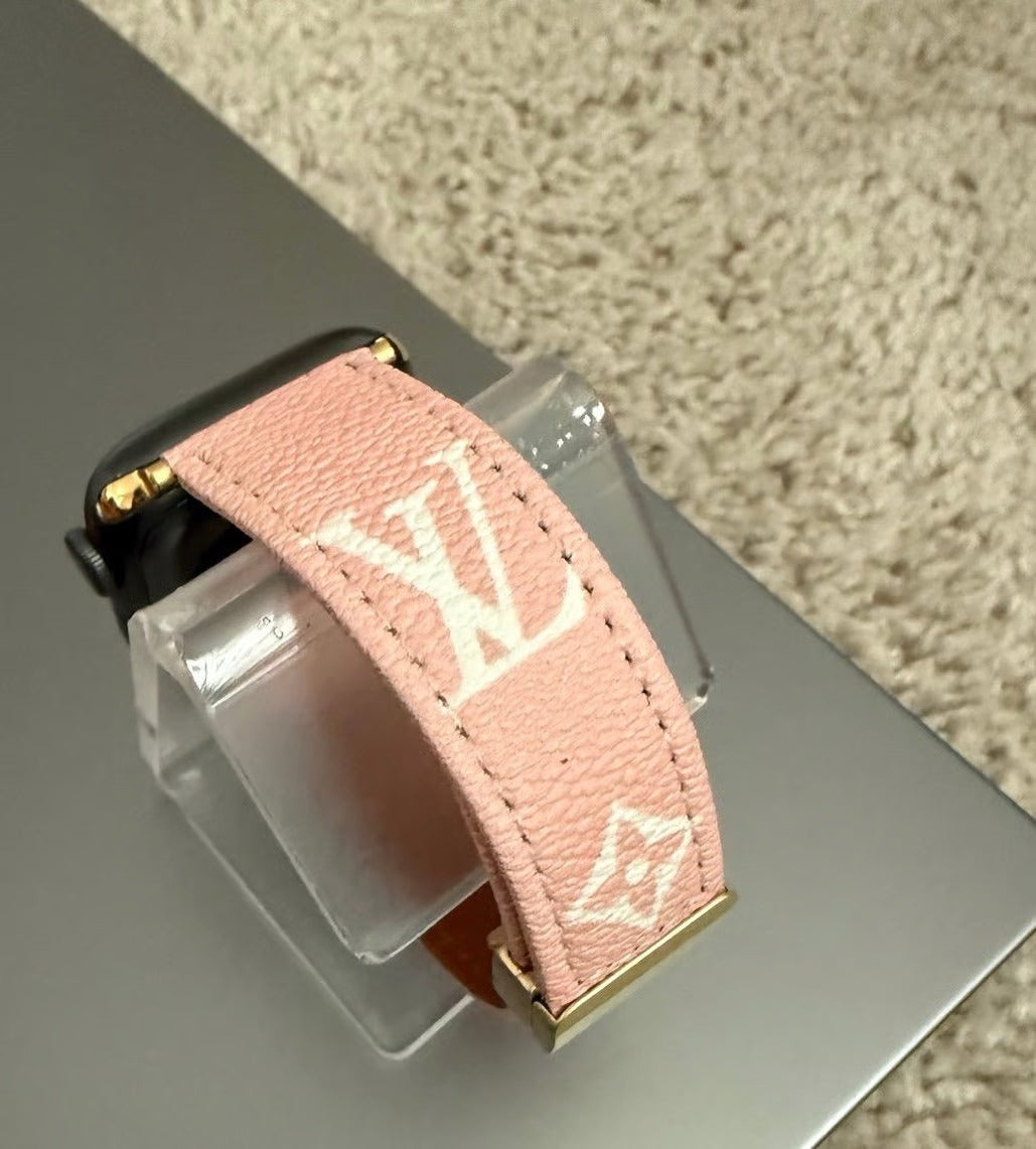 PINK LEATHER CANVAS LUXURY APPLE WATCH STRAP