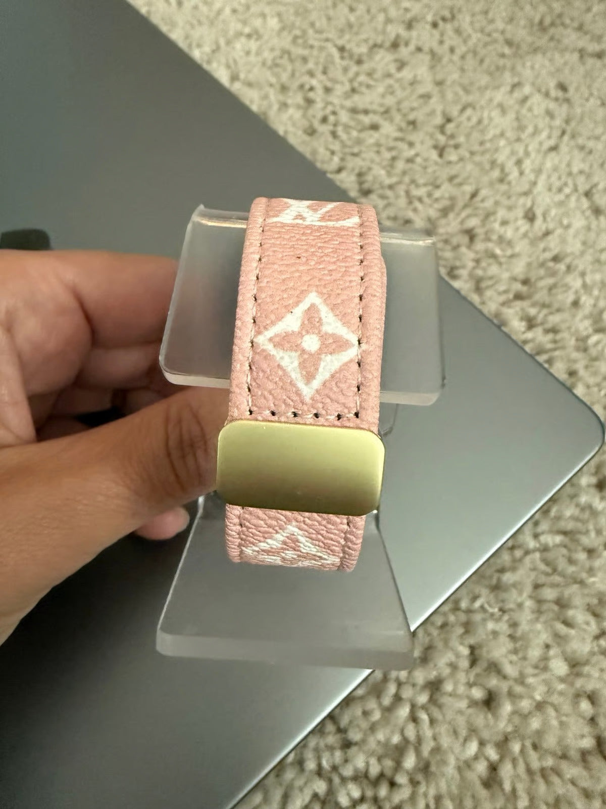 PINK LEATHER CANVAS LUXURY APPLE WATCH STRAP