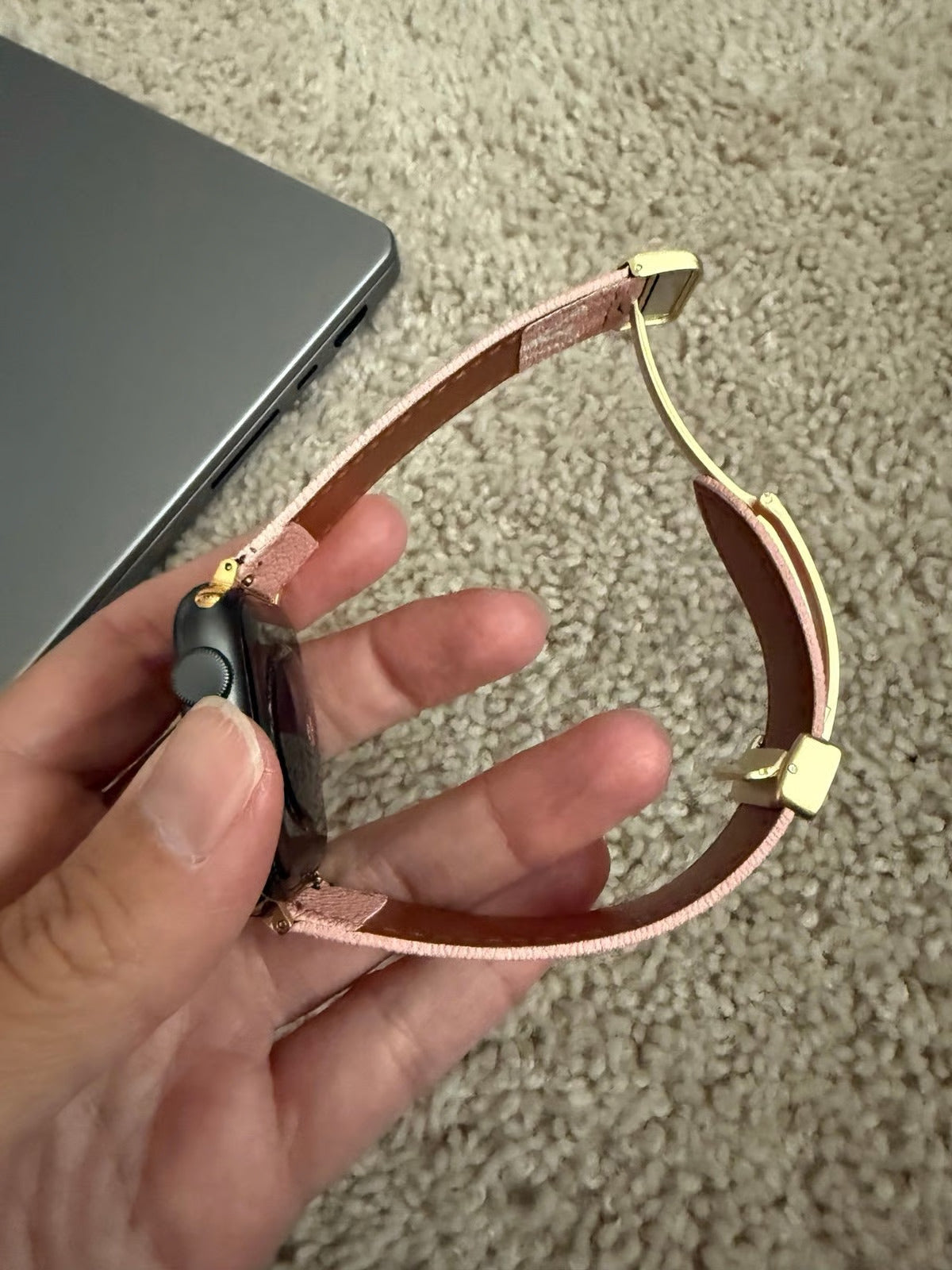 PINK LEATHER CANVAS LUXURY APPLE WATCH STRAP