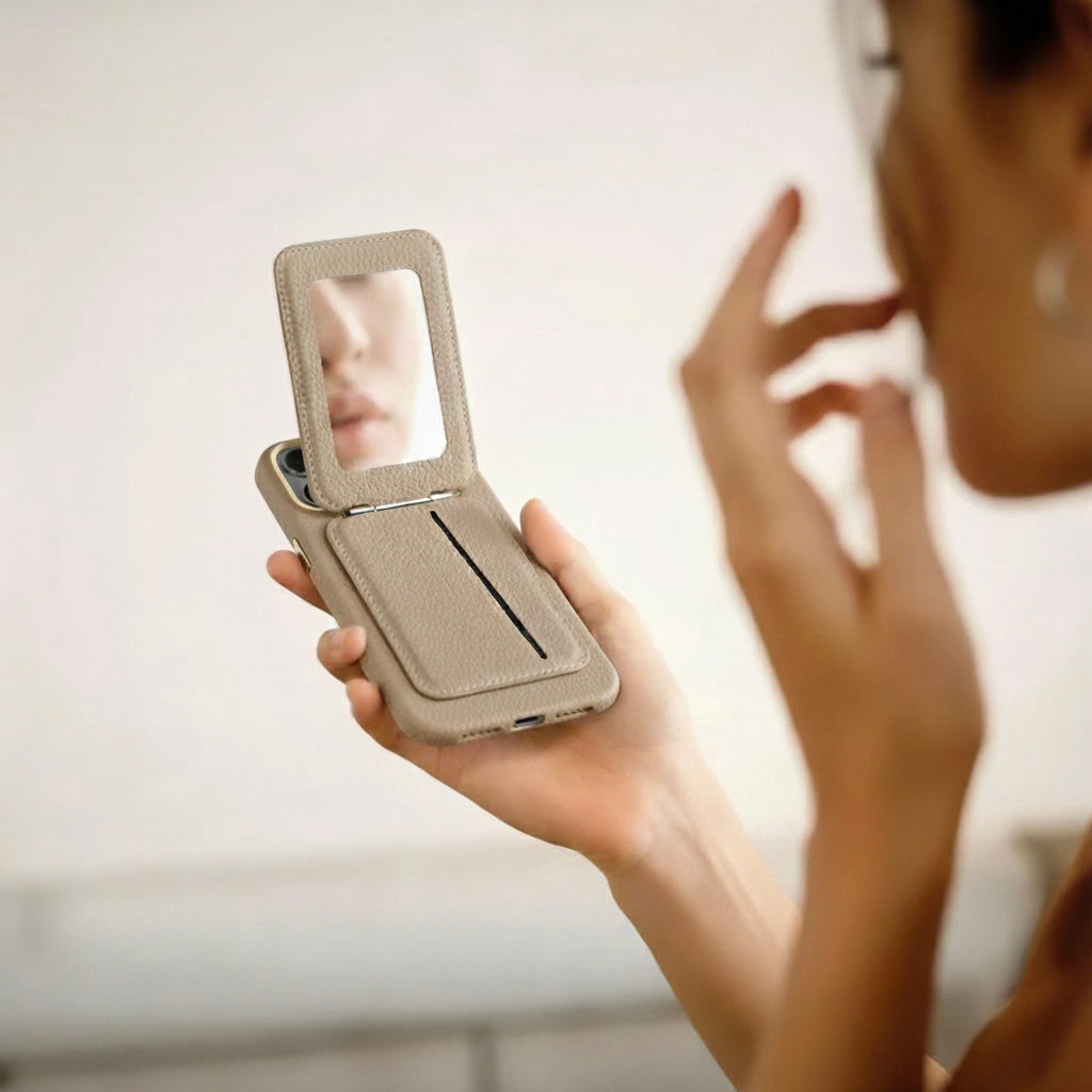 iPhone 17 Pro Leather MagSafe Case + Leather MagSafe Wallet Stand with Mirror